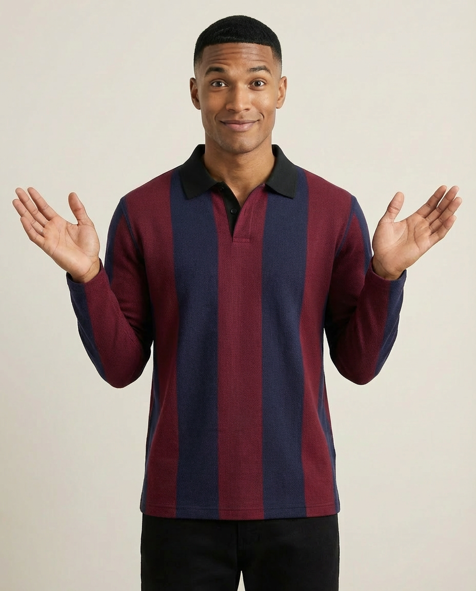 Sweats - Classic Vertical Stripe Polo Sweatshirt