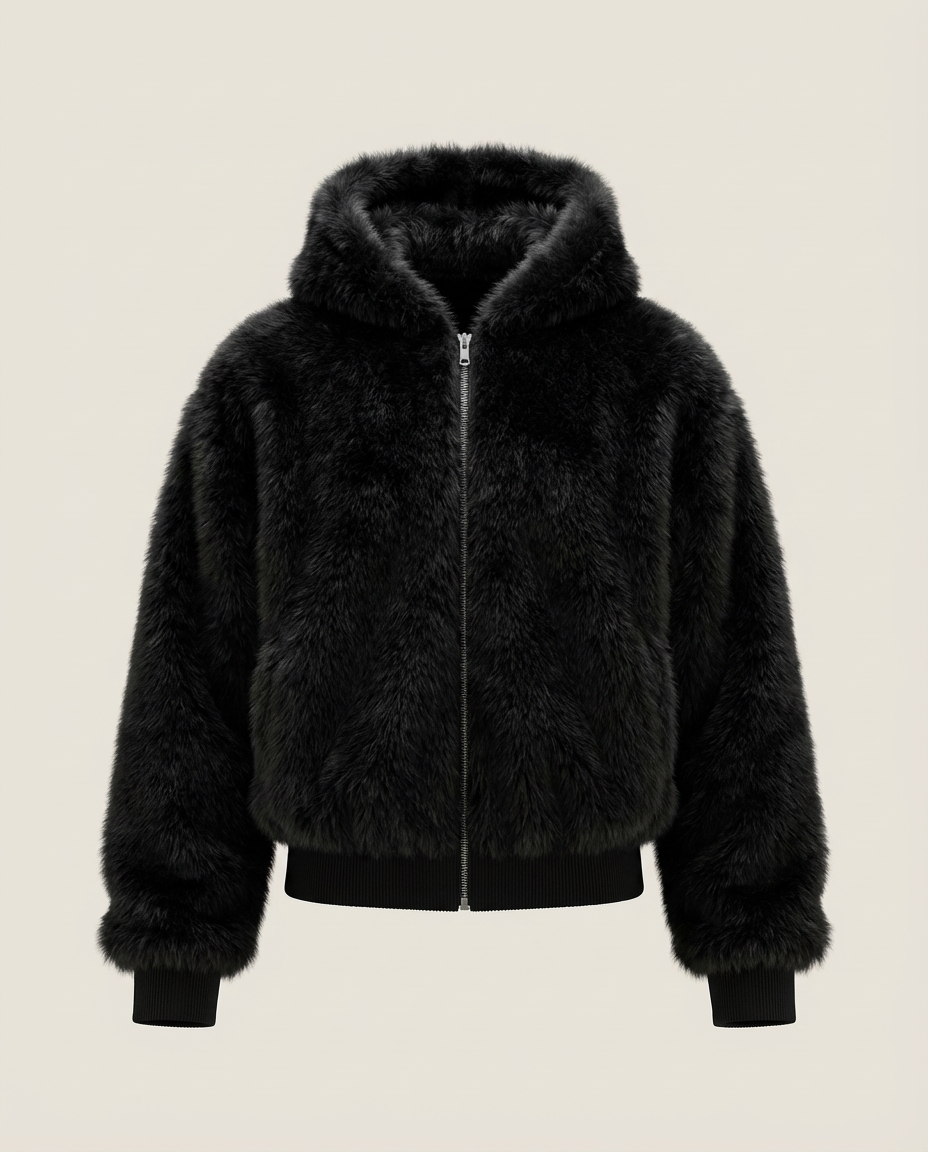 Sweats - Faux Fur Zip-Up Bomber Jacket