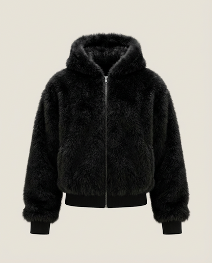 Sweats - Faux Fur Zip-Up Bomber Jacket