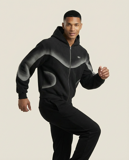 Sweats - Curved Panel Graphic Full-Zip Hoodie